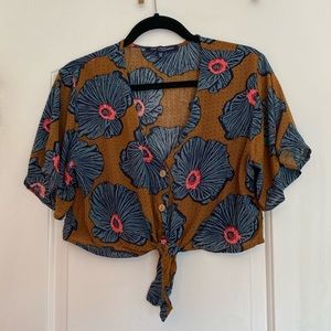 Cropped tie front button down top